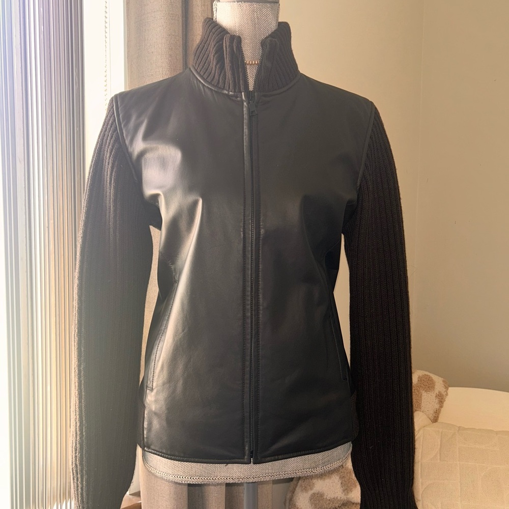 Eddie Bauer Lambswool Jacket with Knit Sleeves size M brown